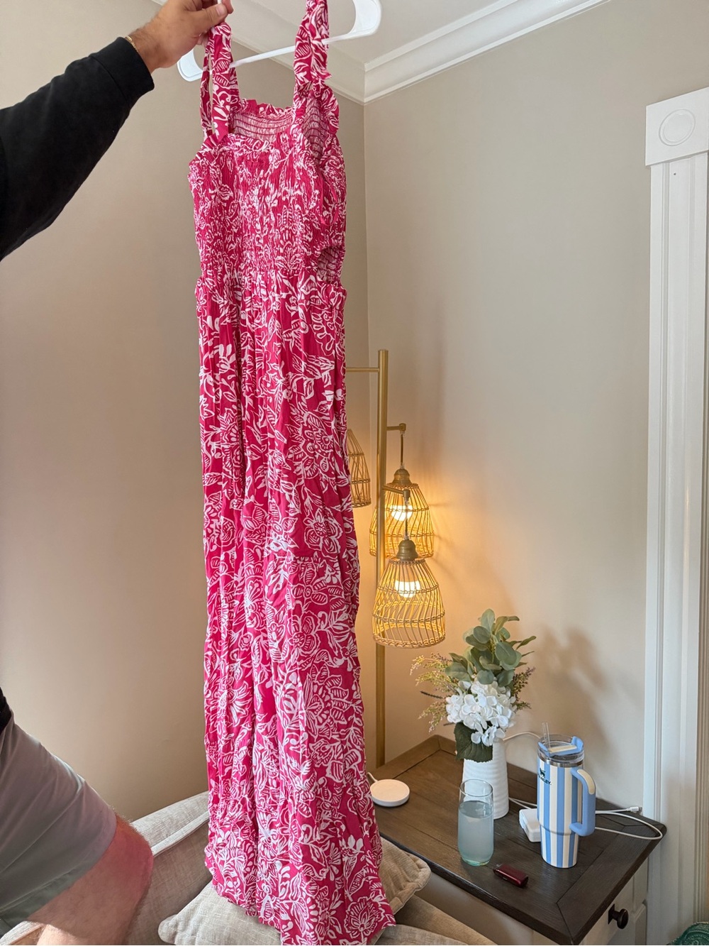 Pink Floral Tie-Shoulder Maxi Dress - Picture 3 of 4